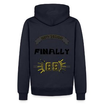 Joyeux anniversaire, 65e anniversaire, cadeau, - Sweat à capuche Premium bio Homme - bleu marine - Dos - Nico (187cm)