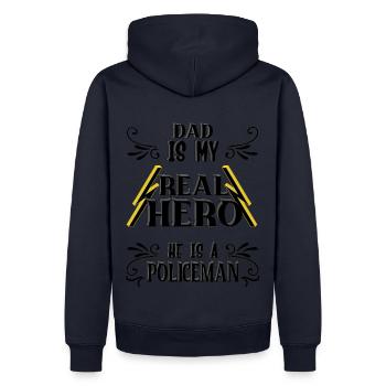 Papa mon vrai héros, policier, fierté, cadeau, - Sweat à capuche Premium bio Homme - bleu marine - Dos - Nico (187cm)