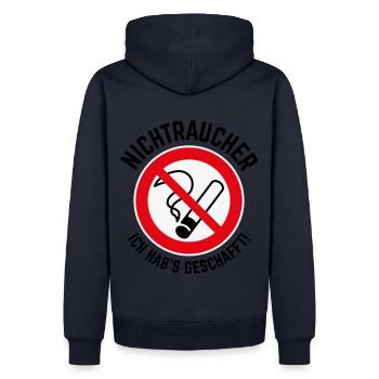 Nichtraucher – Ich Hab’s Geschafft! (3C / B) - Männer Premium Bio Hoodie - Navy - Hinten - Nico (187cm)
