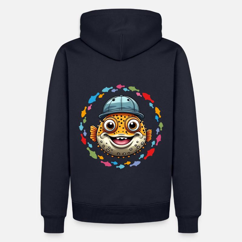 Cooler Kugelfisch mit Basecap - Männer Premium Bio Hoodie - Navy