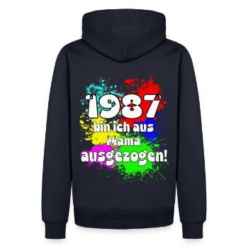 1987 bin ich aus meiner Mama ausgeszogen - Männer Premium Bio Hoodie - Navy - Hinten - Nico (187cm)