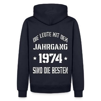 Die Leute mit dem Jahrgang 1974 - Männer Premium Bio Hoodie - Navy - Hinten - Nico (187cm)