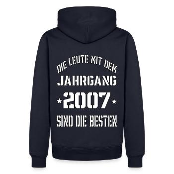 Die Leute mit dem Jahrgang 2007 - Männer Premium Bio Hoodie - Navy - Hinten - Nico (187cm)