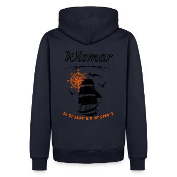 Wismar Segelschiff Kompassrose Ostsee - Männer Premium Bio Hoodie - Navy - Hinten - Nico (187cm)