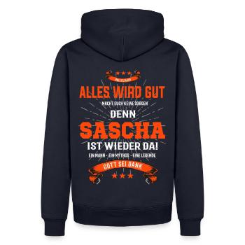 Alles wir gut Sascha ist wieder da T-Shirt - Männer Premium Bio Hoodie - Navy - Hinten - Nico (187cm)