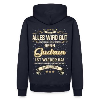 Gudrun T-Shirt, Alles wird gut! - Männer Premium Bio Hoodie - Navy - Hinten - Nico (187cm)