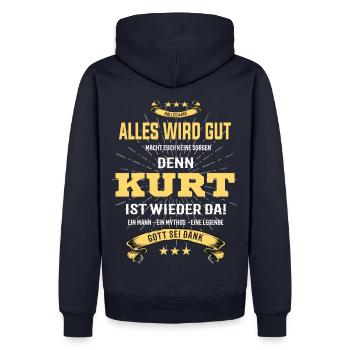 Alles wird gut denn Kurt ist da T-Shirt - Männer Premium Bio Hoodie - Navy - Hinten - Nico (187cm)