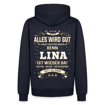 Lina, ist wieder da T-Shirt - Männer Premium Bio Hoodie - Navy - Hinten - Nico (187cm)