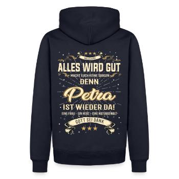 Alles wird gut, Petra ist wieder da - Männer Premium Bio Hoodie - Navy - Hinten - Nico (187cm)