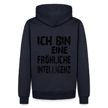 KI Spruch Ich bin eine fröhliche Intelligenz - Männer Premium Bio Hoodie - Navy - Hinten - Nico (187cm)