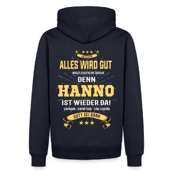 Alles wird gut denn Hanno Ist da Outfit - Männer Premium Bio Hoodie - Navy - Hinten - Nico (187cm)