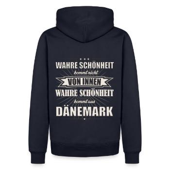 La vraie beauté vient du design danois - Sweat à capuche Premium bio Homme - bleu marine - Dos - Nico (187cm)