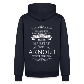 Seine Majestät der Arnold betritt den Raum - Männer Premium Bio Hoodie - Navy - Hinten - Nico (187cm)