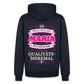 Qualitätsmerkmal Maria einfach Erstklassig - Männer Premium Bio Hoodie - Navy - Hinten - Nico (187cm)