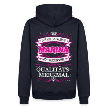 Qualitätsmerkmal Marina einfach Erstklassig - Männer Premium Bio Hoodie - Navy - Hinten - Nico (187cm)