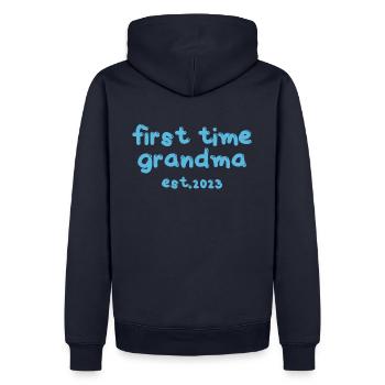 Oma zum ersten Mal - Männer Premium Bio Hoodie - Navy - Hinten - Nico (187cm)