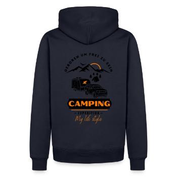 Camping Caravanes & Camping Amis - Sweat à capuche Premium bio Homme - bleu marine - Dos - Nico (187cm)