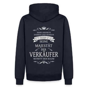 Seine Majestät der Verkäufer betritt den Raum - Männer Premium Bio Hoodie - Navy - Hinten - Nico (187cm)
