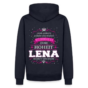 Votre Altesse Lena entre dans la pièce - Sweat à capuche Premium bio Homme - bleu marine - Dos - Nico (187cm)