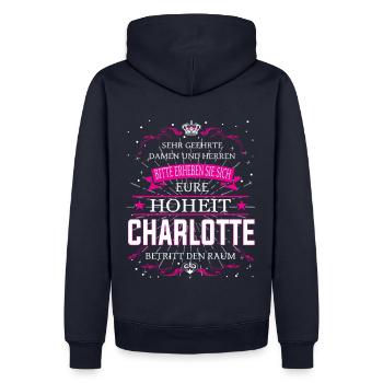 Eure Hoheit Charlotte betritt den Raum - Männer Premium Bio Hoodie - Navy - Hinten - Nico (187cm)