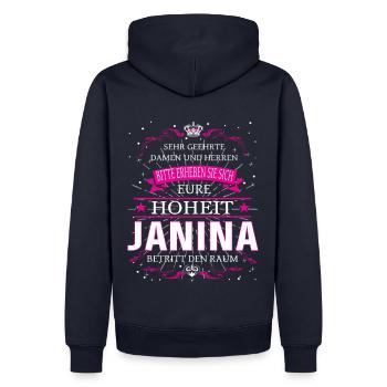 Eure Hoheit Janina betritt den Raum - Männer Premium Bio Hoodie - Navy - Hinten - Nico (187cm)