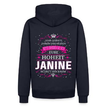 Eure Hoheit Janine betritt den Raum - Männer Premium Bio Hoodie - Navy - Hinten - Nico (187cm)