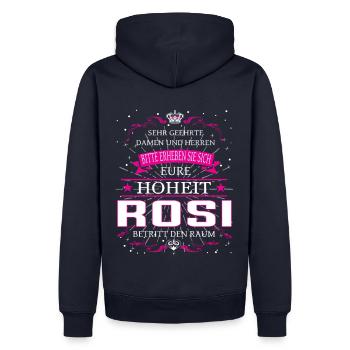 Eure Hoheit Rosi betritt den Raum - Männer Premium Bio Hoodie - Navy - Hinten - Nico (187cm)