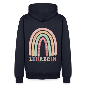 Klassenlehrerin Vintage Regenbogen Lehrerin - Männer Premium Bio Hoodie - Navy - Hinten - Nico (187cm)