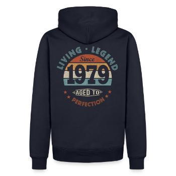 legend since 1979 cadeau drôle anniversaire 42 ans - Sweat à capuche Premium bio Homme - bleu marine - Dos - Nico (187cm)