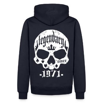 Légendaire depuis 1971 - Sweat à capuche Premium bio Homme - bleu marine - Dos - Nico (187cm)