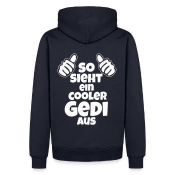 So sieht ein cooler Gedi aus Patenonkel Österreich - Männer Premium Bio Hoodie - Navy - Hinten - Nico (187cm)