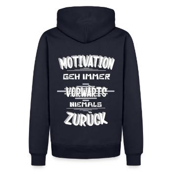 Motivation geh Vorwärts - Männer Premium Bio Hoodie - Navy - Hinten - Nico (187cm)