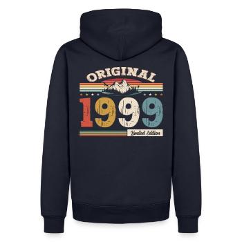 25ème Anniversaire Année 1999 Cru 1999 Original - Sweat à capuche Premium bio Homme - bleu marine - Dos - Nico (187cm)