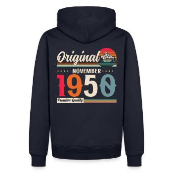 75th Birthday Legend November 1950 Volume 50 - Men’s Premium Organic Hoodie - navy - Back - Nico (187cm)