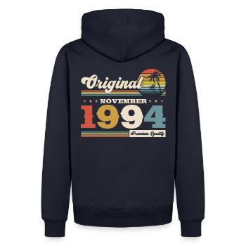 30e anniversaire Original Novembre 1994 Volume 94 - Sweat à capuche Premium bio Homme - bleu marine - Dos - Nico (187cm)