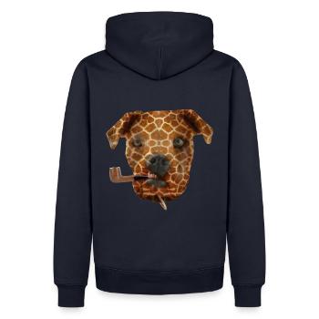 Chien peau girafe fumant la pipe - Sweat à capuche Premium bio Homme - bleu marine - Dos - Nico (187cm)