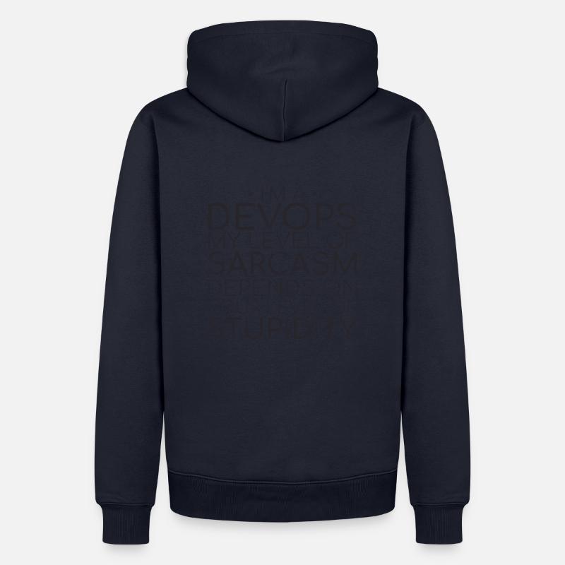 "DevOps Sarcasm | Softwareentwicklung" - Männer Premium Bio Hoodie - Navy