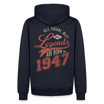 LEGENDS ARE BORN IN 1947 anniversary 75 years - Men’s Premium Organic Hoodie - navy - Back - Nico (187cm)