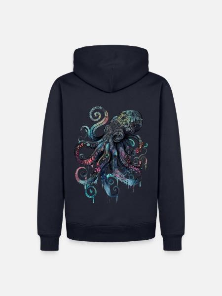 Cooles Wasserfarben Aquarell Oktopus Design - Männer Premium Bio Hoodie - Navy