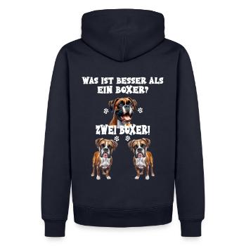 Was ist besser als ein Boxer Zwei Boxer - Männer Premium Bio Hoodie - Navy - Hinten - Nico (187cm)