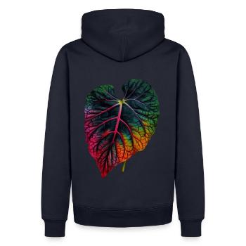 Cooles buntes Caladium Blatt - Pflanzenmotiv - Männer Premium Bio Hoodie - Navy - Hinten - Nico (187cm)