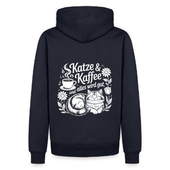 Katze und Kaffee ist alles was ich brauche - Männer Premium Bio Hoodie - Navy - Hinten - Nico (187cm)