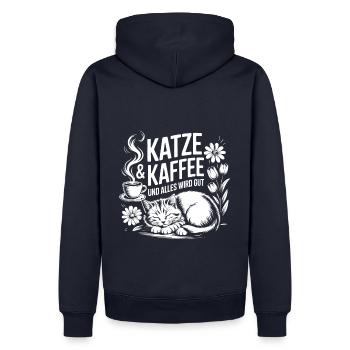 Katze und Kaffee ist alles was ich brauche - Männer Premium Bio Hoodie - Navy - Hinten - Nico (187cm)