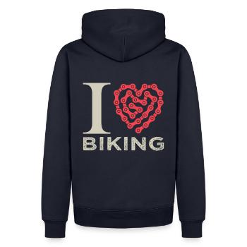 I love biking j aime le vélo - Sweat à capuche Premium bio Homme - bleu marine - Dos - Nico (187cm)