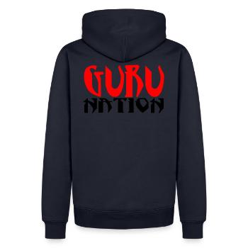 Guru Nation rot schwarz - Männer Premium Bio Hoodie - Navy - Hinten - Nico (187cm)