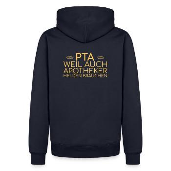 "PTA Helden | Apotheke" - Männer Premium Bio Hoodie - Navy - Hinten - Nico (187cm)