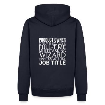 "Product Owner Wizard | "Scrum Master"" - Männer Premium Bio Hoodie - Navy - Hinten - Nico (187cm)