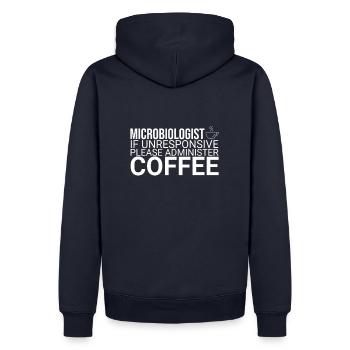 « Microbiologiste Café | Microbiologie » - Sweat à capuche Premium bio Homme - bleu marine - Dos - Nico (187cm)