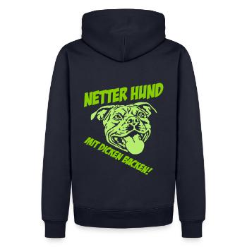 Netter Hund mit dicken Backen hell - Männer Premium Bio Hoodie - Navy - Hinten - Nico (187cm)