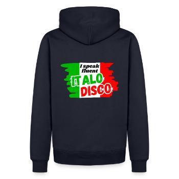 Je parle couramment la chemise Italo Disco - Sweat à capuche Premium bio Homme - bleu marine - Dos - Nico (187cm)
